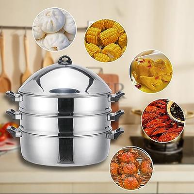 INDUCTION HOB STEAMER 3TIER MULTI VEG COOKER POT PAN SET S/S STEEL