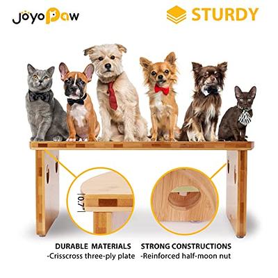 FOREYY Raised Pet Bowls for Cats and Small Dogs, Bamboo Elevated Dog Cat  Food and Water Bowls Stand Feeder with 2 Stainless Steel Bowls and Anti  Slip Feet 4'' Tall-20 oz bowl