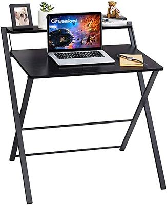 Need Folding Desk Small Desk 31 1/2 No Assembly Foldable Computer Desk for  Small Space/Home Office/Dormitory,Teak&Black Frame