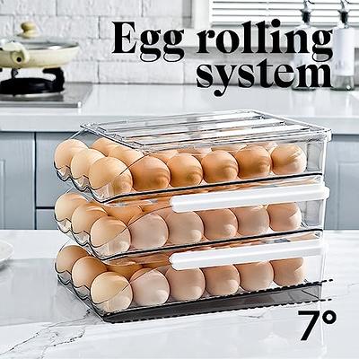  Egg Holder for Refrigerator 3 Layer Egg Storage Container/Box  with Handle Rolling Egg Dispenser Clear Egg Tray Stackable Fridge Organizer  Bins Egg Cartons : Appliances