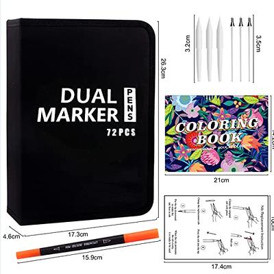 Eglyenlky Marker Adult Coloring Book, 48 Felt Tip Markers with Fine and Brush Tip Coloring Pens for Adult Kid Drawing Journaling Lettering Note