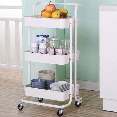 FUNKOL 3-Tier White Metal Rolling Storage Utility Cart with Wheels and  Handles Heavy Duty Craft Cart FNCARTwmq35W - The Home Depot