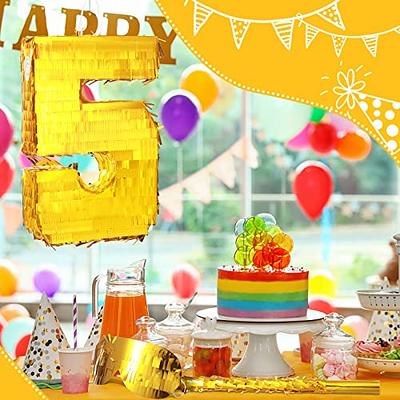 Small Floral Number 1 Pinata with Gold Foil + Pull Strings for Girls 1st  Birthday Party Decorations, 16.5 x 10.6 x 3 In