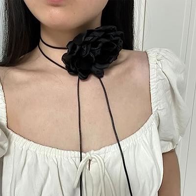 Satin Flower Choker Necklace Women's Black