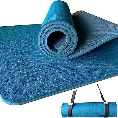 Instructional Yoga Mat with Carrying Strap: Cute Yoga Mat with 75  Illustrated Yoga Poses + 75 EasilyFollowed Stretching Exercises 14” Thick,  NonToxic