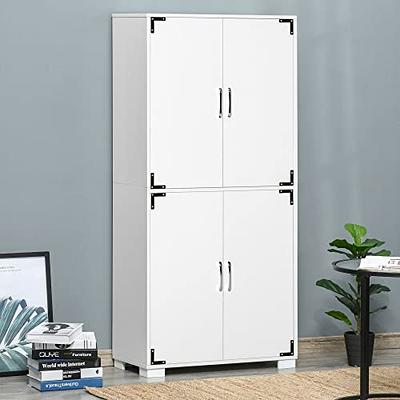 Basicwise QI003952L Kitchen Pantry Storage Cabinet with Drawer, Doors and Shelves, White
