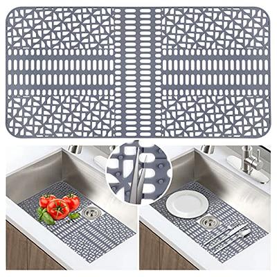 Silicone Sink Mat 24.8 inchx 13 inch Kitchen Sink Protector Grid Accessory with Center Drain Non-Slip Foldable Sink Mat for Bottom of Farmhouse