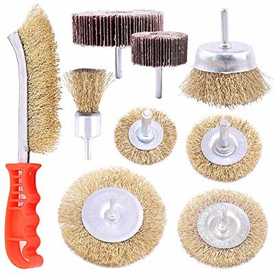 Swpeet 9Pcs Brass Coated Wire Brush Wheel & Cup Brush Set with 1/4