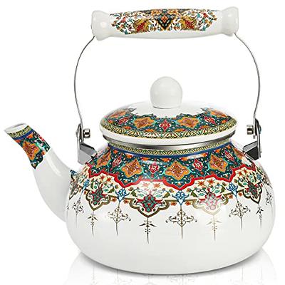 Enamel Tea Kettle Stovetop Large Porcelain Enameled Teakettle Colorful  Floral Steel Teapot for Hot Water, Retro Decor, No Whistling - Yahoo  Shopping
