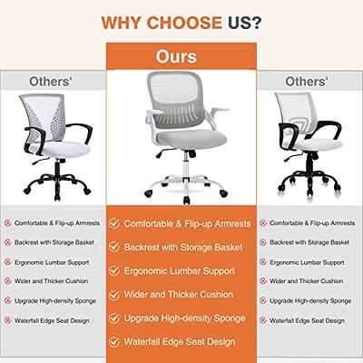 SMUG Office Computer Gaming Desk Chair, Ergonomic Mid-Back Mesh Rolling  Work Swivel Task Chairs with Wheels, Comfortable Lumbar Support, Comfy Arms