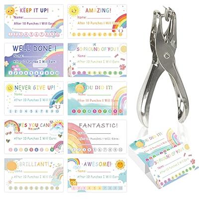 200 Pcs Behavior Punch Cards with Hole Puncher for Kids, Rainbow Theme  Reward Chart Cards to