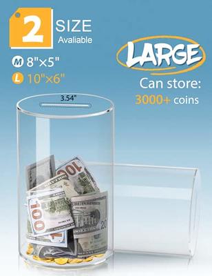 Clear Acrylic Piggy Bank for Adults Kids Unopenable Savings Coin Money Jar  Box M