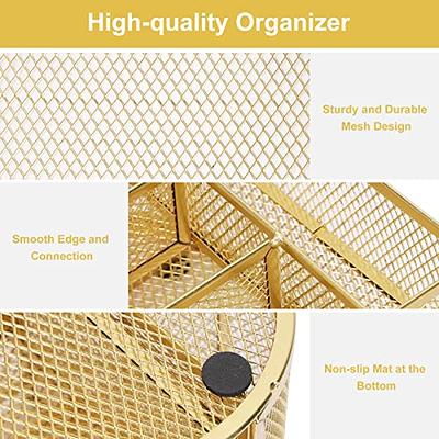 Rose Gold Desk Organizer for Women, AUPSEN Mesh Office Supplies Desk  Accessories, Features 5 Compartments + 1 Mini Sliding Drawer