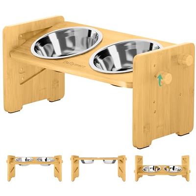 Elevated Dog Bowls Small Size Dogs, Wood Raised Dog Cat Bowl Stand with 2  Stainless Steel Dog Bowls, Dog Food Bowl and Dog Water Bowl Non-Slip Feet