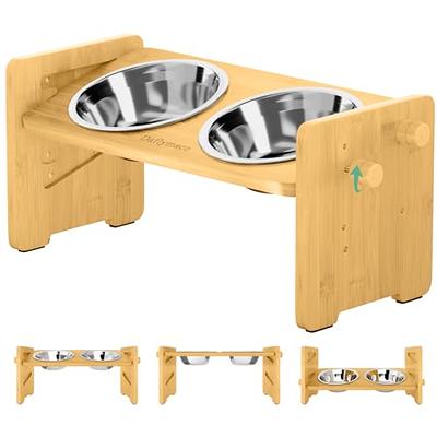 Elevated Dog Bowls - Raised Dog Bowl for Small Size Dogs and Cats Durable  Bamboo Cat Dog Food Bowl Stand with 2 Stainless Steel Dog Bowls and  Non-Slip