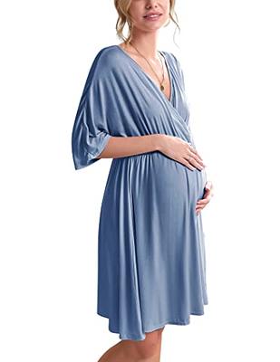  Ekouaer 3 In 1 Labor/Delivery/Hospital Gown Maternity Dress  Nursing Nightgown Sleepwear For Breastfeeding V Neck Short Sleeve  Nightshirt Sleeping Dress