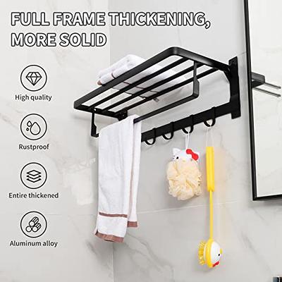 24 in. Wall-Mounted Aluminum Towel Rack with Towel Bar Holder Foldable