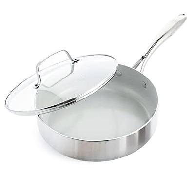 Tri-ply Stainless Steel Scratch Resistant Nonstick 2.7 QT Saucepan with  Glass Lid