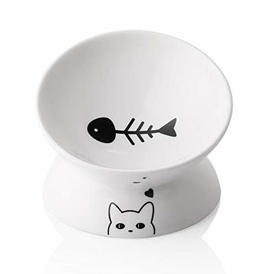 Raised Tilted Ceramic Cat Bowl - Cute Elevated Slanted Shallow Angled Cat  Dish - Personalized Pet Feeder for Food Feeding - Ergonomic Anti Vomiting  Whisker Fatigue - Size for Cat and Small Dog light green