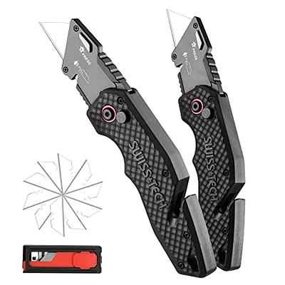 Lichamp 6 Pack Folding Utility Knife Set, Pocket Box Cutter with Belt Clip,  Includes Extra 30 Pieces Quick Change Blade, Stainless Steel Grip with SK5