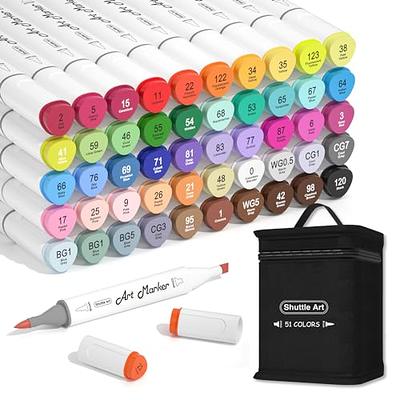 Shuttle Art Alcohol Markers - Dual Brush & Chisel Tip Set, 50