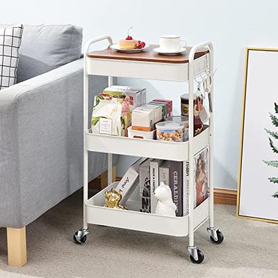 3-Tier Rolling Cart, Metal Utility Cart with Lockable Wheels, Storage Craft Art Cart Trolley Organizer Serving Cart Easy Assembly for Office, Bathroom