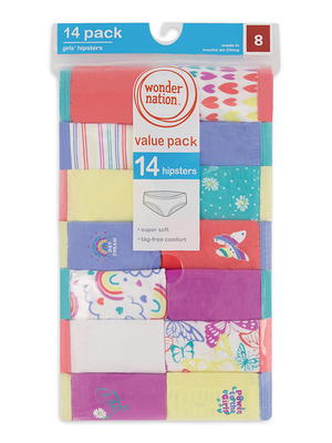 Wonder Nation Girls Underwear, 10 Pack 100% Cotton Hipster Panties