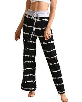 NEWCOSPLAY Women's Comfy Pajama Pants Casual Drawstring Palazzo Lounge Wide  Leg Pants (Stripe-Black, Small) - Yahoo Shopping