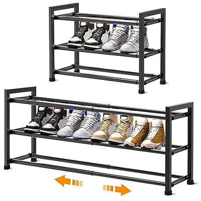 Gonfoam 3-Tier Expandable Shoe Rack,Adjustable Shoe Shelf Storage Organizer Heavy Duty Metal Free Standing Shoe Rack for Entryway Closet Doorway