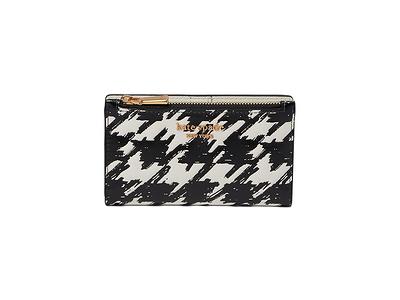 Morgan Painterly Houndstooth Embossed Saffiano Leather Small Slim Bifold  Wallet