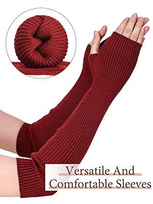 Cashmere Blend Arm Warmer Fingerless Gloves Knited Long Sleeve Mitten Gloves  Wrist Warmer With Thumb Hole For Women 