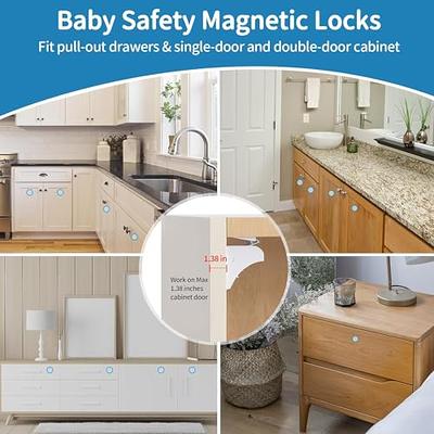 Child Safety Magnetic Cabinet Locks, AOSITE 12 Pack+3 Keys Baby Proofing  Magnetic Drawer Locks for Kitchen with Adhesive No Drilling or Screws  Fixed