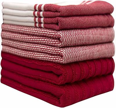 Premium Kitchen Towels (20x 28, 6 Pack) Large Cotton Kitchen Hand Towels Flat & Terry Towel Highly Absorbent Tea Towels Set with Hanging Loop (Red)
