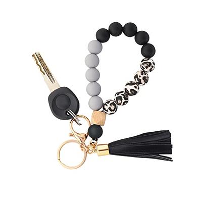 Keychain Wallet, Wristlet Car Keychain Bracelet Wallet, Women Cute Key Chain,  Silicone Bead keyring Bangle for Women, Leopard 