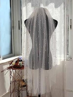 NCDIMS Newdeve Wedding Veils Cathedral Length 2 Tier Long Sequins Lace Edge  Blusher with Comb