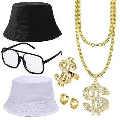 Gvhntk 6Pcs 80s 90s Hip Hop Costume Kit Rapper Accessories Outfits Bucket  Hat Inflatable Radio Boombox Fake Gold Chain Money Chain Ring Bracelets  Vintage Sunglasses for Men Women Rapper DJ Punk 