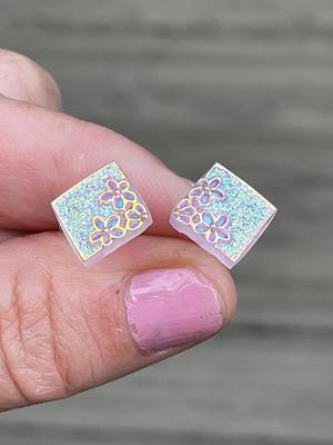 Plastic Post Earrings For Women, Square Pink Floral, Metal Free Sensitive  Ears, Hypoallergenic Studs, Great For Kids Or Adults - Yahoo Shopping