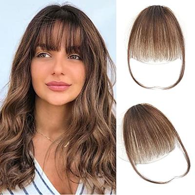 Clip in Bangs Menethe 100% Real Human Hair Bangs Extensions Natural Black Wispy Bangs Fringe with Temples Hairpieces Clip on Air Bangs Flat Neat