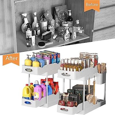 SPACEKEEPER Under Sink Organizer, 2 Tier Under Sink Storage Organizer,  Bathroom Standing Rack, Bath Collection Baskets with Hooks, Multi-purpose