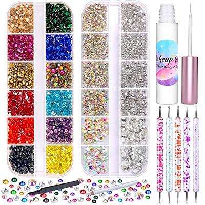Flatback Face Gems Kits for Makeup with Glue, Round Glass Crystal