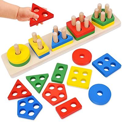 Wooden Stacking Toys, Shape Sorting Board & Wooden Toddler Fishing Toys,  Shape Color Recognition Blocks Matching Puzzle Preschool Learning Toys for Kids  Boys & Girls