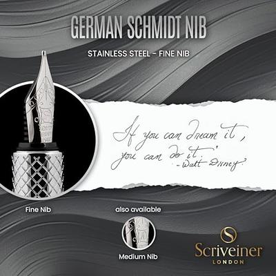 Scriveiner Black Lacquer Fountain Pen - Luxury Pen with 24K Gold Finish,  Schmidt 18K Gilded Nib, Best Pen Gift Set