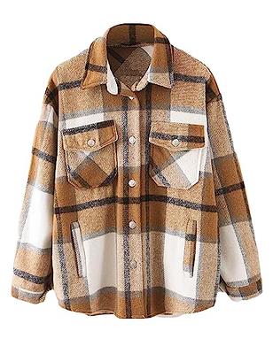 Trendy Queen Womens Flannel Shacket Jacket Casual Plaid Wool Blend Button  Down Long Sleeve Shirt Fall Clothes Outfits