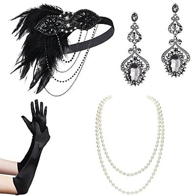 1920s Great Gatsby Accessories Set for Women,Flapper Dress Accessories  Headband Earring Cigarette Necklace Gloves, Champagne, M price in UAE,  UAE