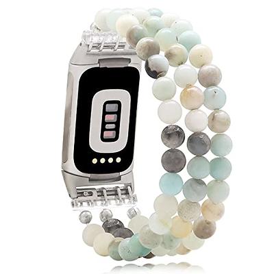 C&L Accessories Compatible with Fitbit Charge 6 Bands/Fitbit Charge 5 Bands  Natural Gemstone Beaded Handmade Adjustable Bracelet Replacement Bands for