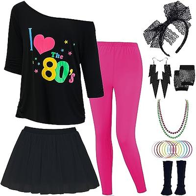 Costumi anni '80 Outfit Accessori per le donne - 1980s Camicie Vestiti,  scaldagambe, parrucche rocker, madonna Tutu per Halloween (medio, nero)