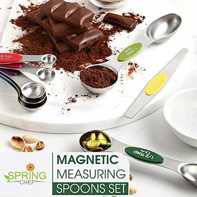 Spring Chef Magnetic Measuring Spoons Set, Dual Sided, Stainless Steel,  Fits in Spice Jars, Purple, Set of 8