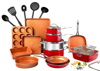 Essentials Nonstick Cookware Set, 2 piece Fry & Sauce Pan with lid Set, 8.5  inch & 2.5 quart