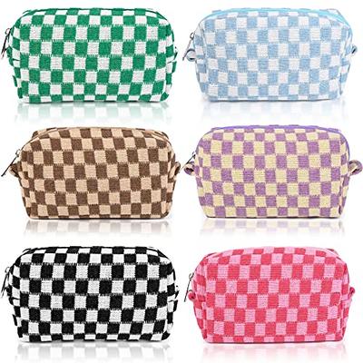 SOIDRAM 6 Pcs Checkered Makeup Bag Preppy Cosmetic Bag Bulk Pink