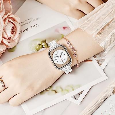  Leather Band Compatible with Apple Watch 38mm 40mm 41mm for  Women unique and elegant pearl inlaid diamond design Metal Buckle for iwatch  Bands Series 8 SE 7 6 5 4 3